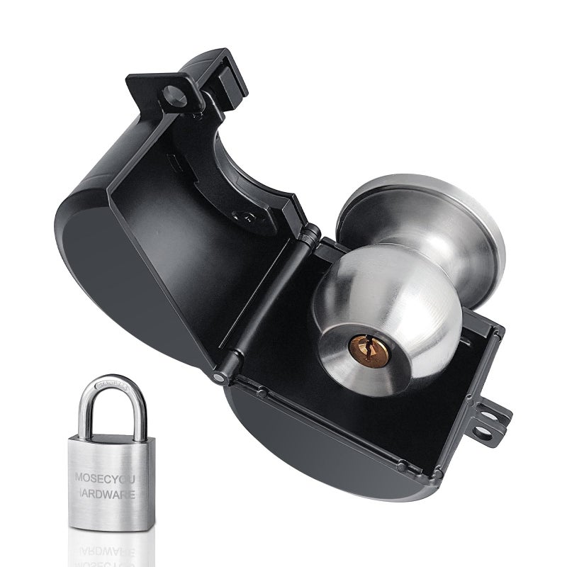 MOSECYOU Door Knob Locking Cover with Padlock, Heavy Duty All Metal Version, Adjustable Design, Lockout Device to Disable Doorknob, Prevents Turning & Block Keyhole Access, Safety for Child/Elderly - Image 1